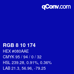 Color code: RGB 8 10 174 | qconv.com