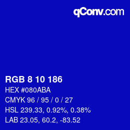 カラーコード: RGB 8 10 186 | qconv.com