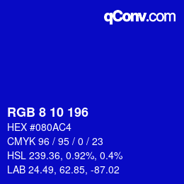 颜色代码: RGB 8 10 196 | qconv.com