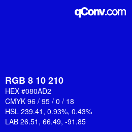 カラーコード: RGB 8 10 210 | qconv.com
