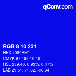 Color code: RGB 8 10 231 | qconv.com