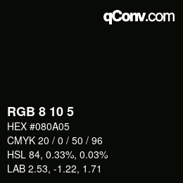 颜色代码: RGB 8 10 5 | qconv.com