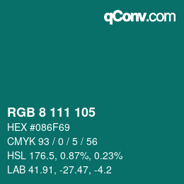 カラーコード: RGB 8 111 105 | qconv.com