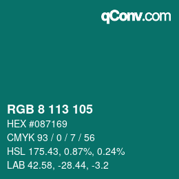 Color code: RGB 8 113 105 | qconv.com