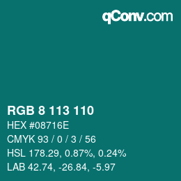 Color code: RGB 8 113 110 | qconv.com