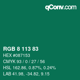 Color code: RGB 8 113 83 | qconv.com