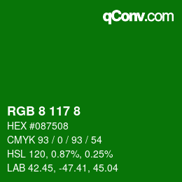 カラーコード: RGB 8 117 8 | qconv.com