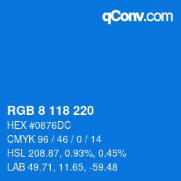 Color code: RGB 8 118 220 | qconv.com