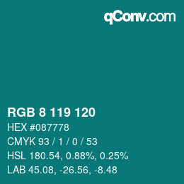 颜色代码: RGB 8 119 120 | qconv.com