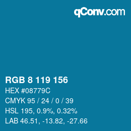 カラーコード: RGB 8 119 156 | qconv.com