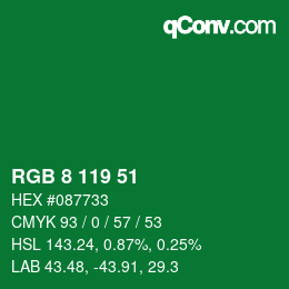 カラーコード: RGB 8 119 51 | qconv.com