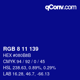 Color code: RGB 8 11 139 | qconv.com