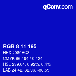 Color code: RGB 8 11 195 | qconv.com
