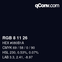Color code: RGB 8 11 26 | qconv.com
