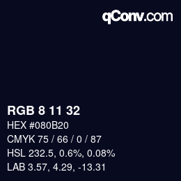 Color code: RGB 8 11 32 | qconv.com