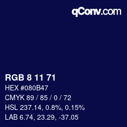 カラーコード: RGB 8 11 71 | qconv.com
