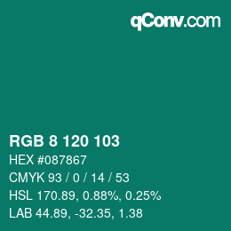 颜色代码: RGB 8 120 103 | qconv.com