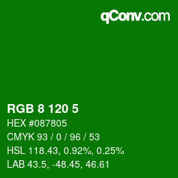 Color code: RGB 8 120 5 | qconv.com