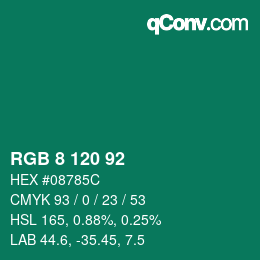 颜色代码: RGB 8 120 92 | qconv.com