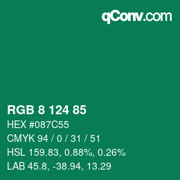 Color code: RGB 8 124 85 | qconv.com