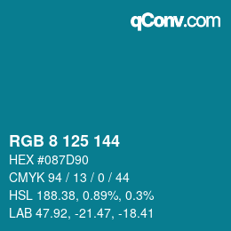 カラーコード: RGB 8 125 144 | qconv.com