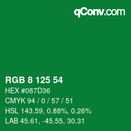 颜色代码: RGB 8 125 54 | qconv.com