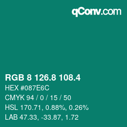 カラーコード: RGB 8 126.8 108.4 | qconv.com