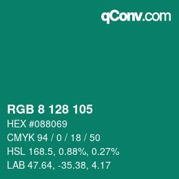 カラーコード: RGB 8 128 105 | qconv.com