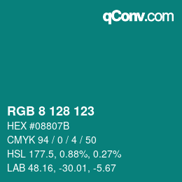 Color code: RGB 8 128 123 | qconv.com