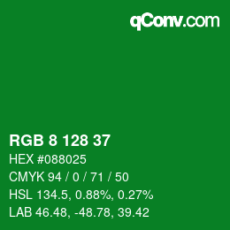 カラーコード: RGB 8 128 37 | qconv.com