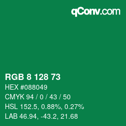 カラーコード: RGB 8 128 73 | qconv.com
