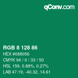 カラーコード: RGB 8 128 86 | qconv.com