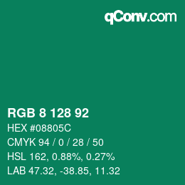 カラーコード: RGB 8 128 92 | qconv.com