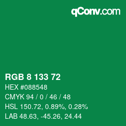 カラーコード: RGB 8 133 72 | qconv.com