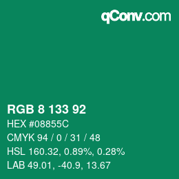 Color code: RGB 8 133 92 | qconv.com