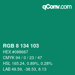 カラーコード: RGB 8 134 103 | qconv.com
