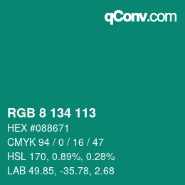 Color code: RGB 8 134 113 | qconv.com