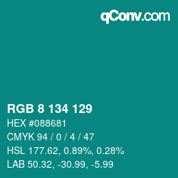 Color code: RGB 8 134 129 | qconv.com