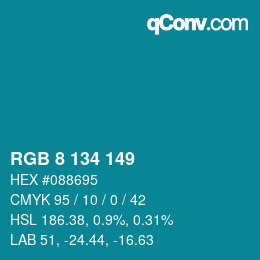 Color code: RGB 8 134 149 | qconv.com
