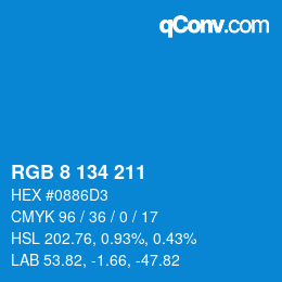 Color code: RGB 8 134 211 | qconv.com