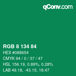 Color code: RGB 8 134 84 | qconv.com