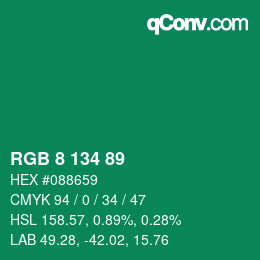 Color code: RGB 8 134 89 | qconv.com