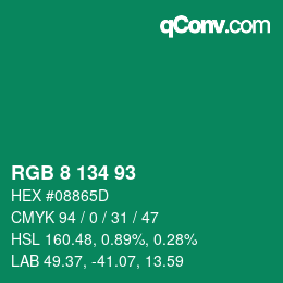 Color code: RGB 8 134 93 | qconv.com