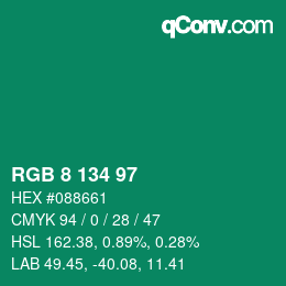 Color code: RGB 8 134 97 | qconv.com