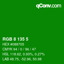 Color code: RGB 8 135 5 | qconv.com