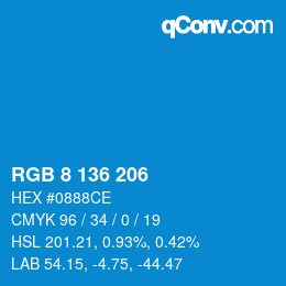 Color code: RGB 8 136 206 | qconv.com