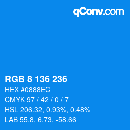 カラーコード: RGB 8 136 236 | qconv.com