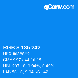 Color code: RGB 8 136 242 | qconv.com