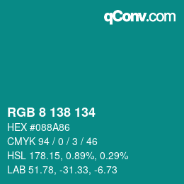 Color code: RGB 8 138 134 | qconv.com