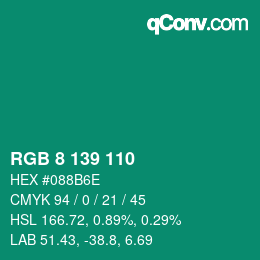 Color code: RGB 8 139 110 | qconv.com